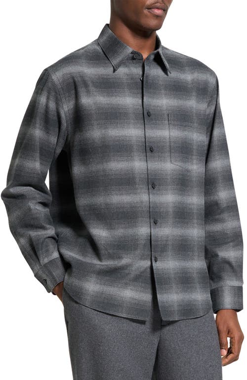 Theory Weekend Gradient Check Brushed Cotton Button-up Overshirt In Gray