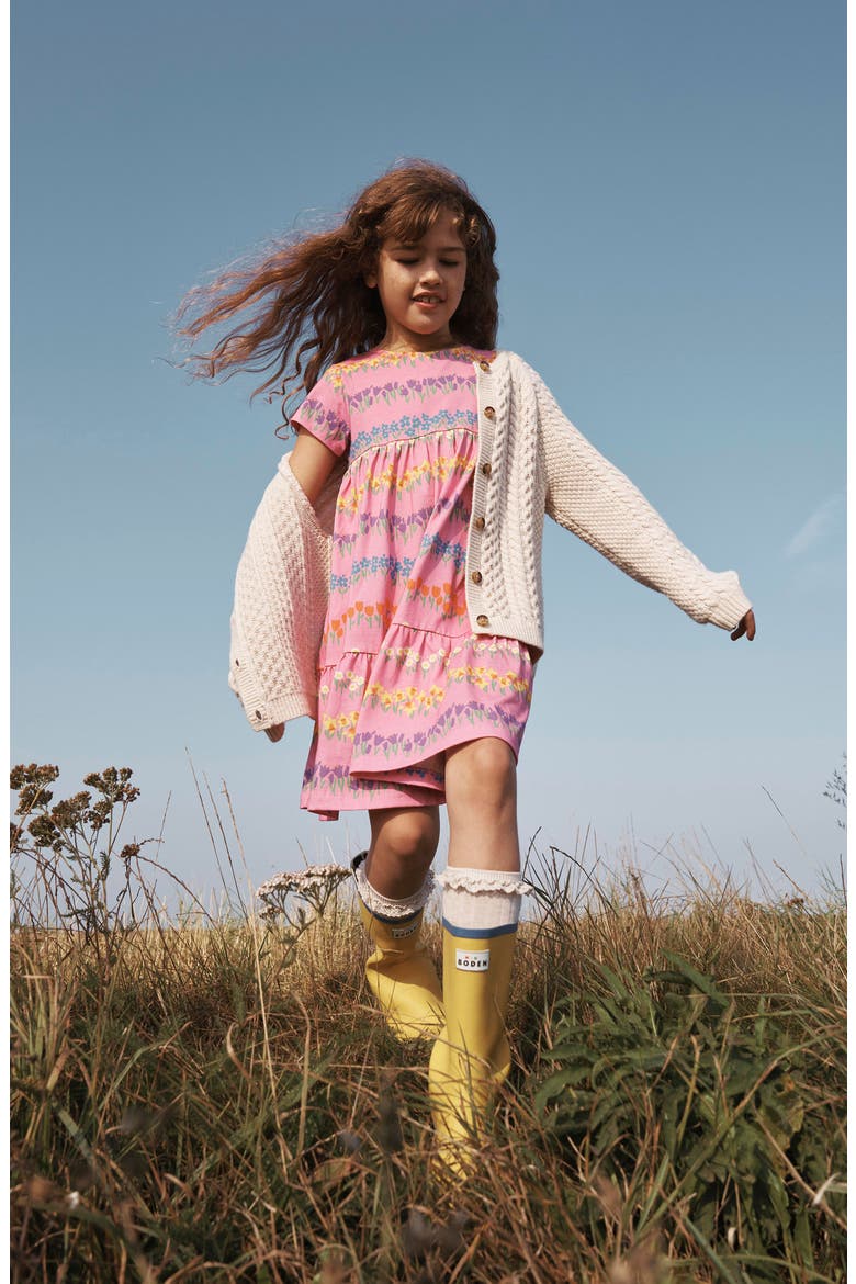 Kids' Tiered Cotton Jersey Dress, Alternate, color, COSMOS PINK FLORAL STRIPE