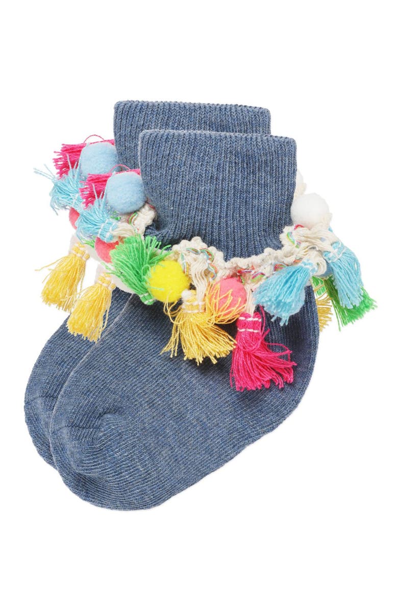 MeMoi Pom-Pom-Palooza Ankle Socks, Alternate, color, Denim