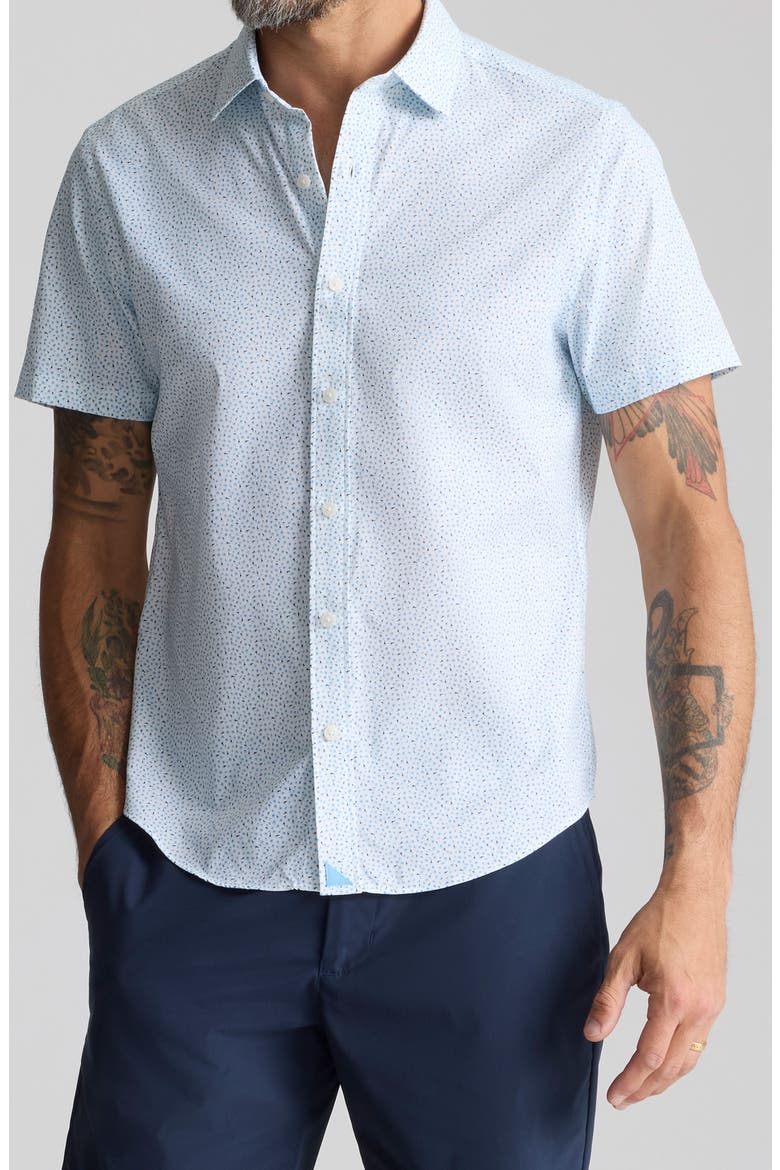 Brookstone Dandelion Print Short Sleeve Performance Button-Up Shirt, Main, color, BLUE