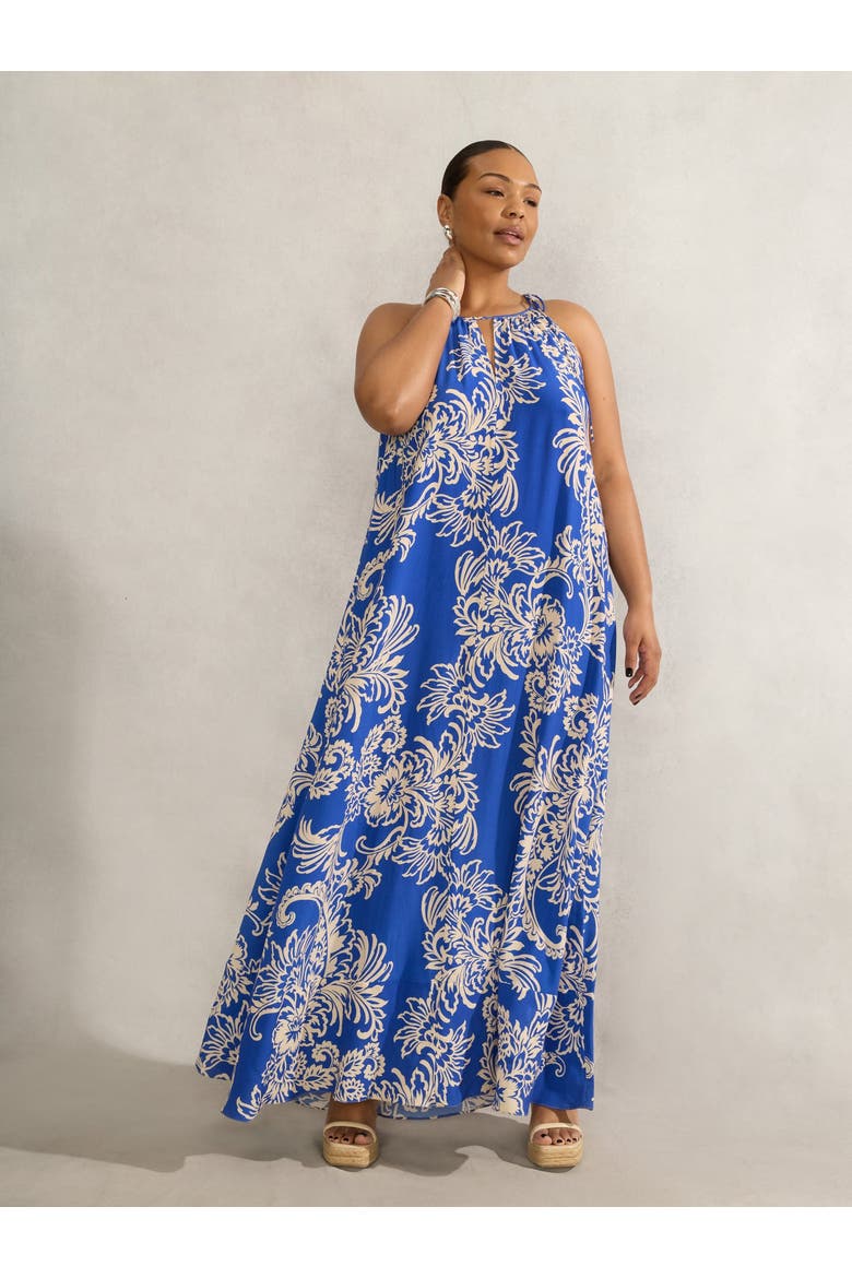Floral Print Halter Neck Maxi Dress, Alternate, color, Blue