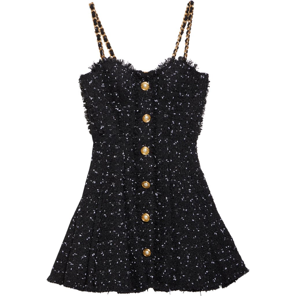 Balmain Short Polka Dot Dress With Chain Straps In Blk/white