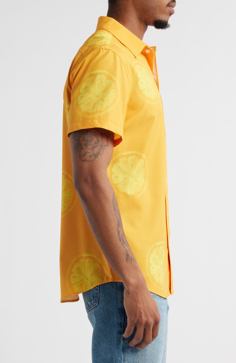 MAVRANS Citrus Print Short Sleeve Performance Button-Up Shirt, Alternate, color, Orange
