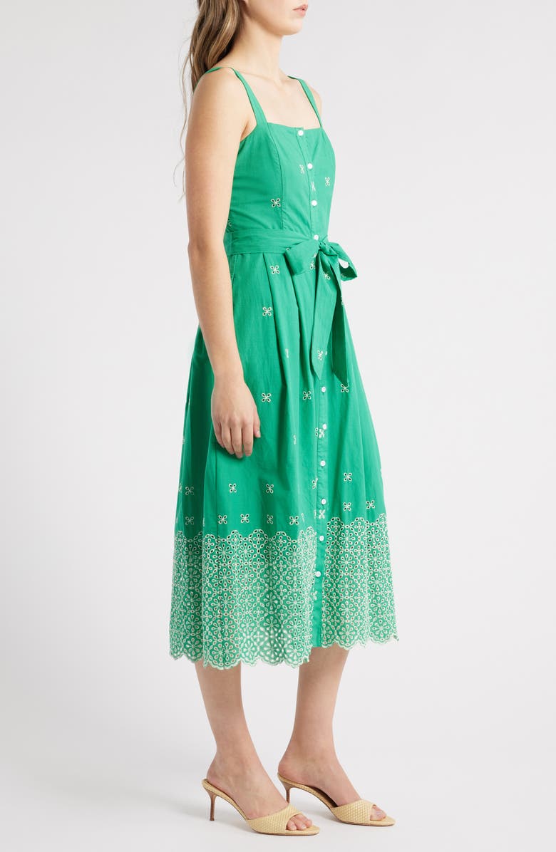 Julia Jordan Embroidered Cotton Midi Sundress, Alternate, color, Green