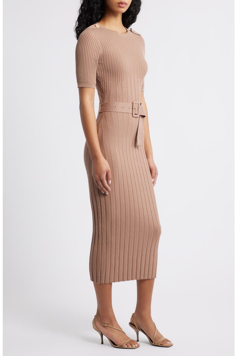Belted Rib Sweater Dress, Alternate, color, MOCHA