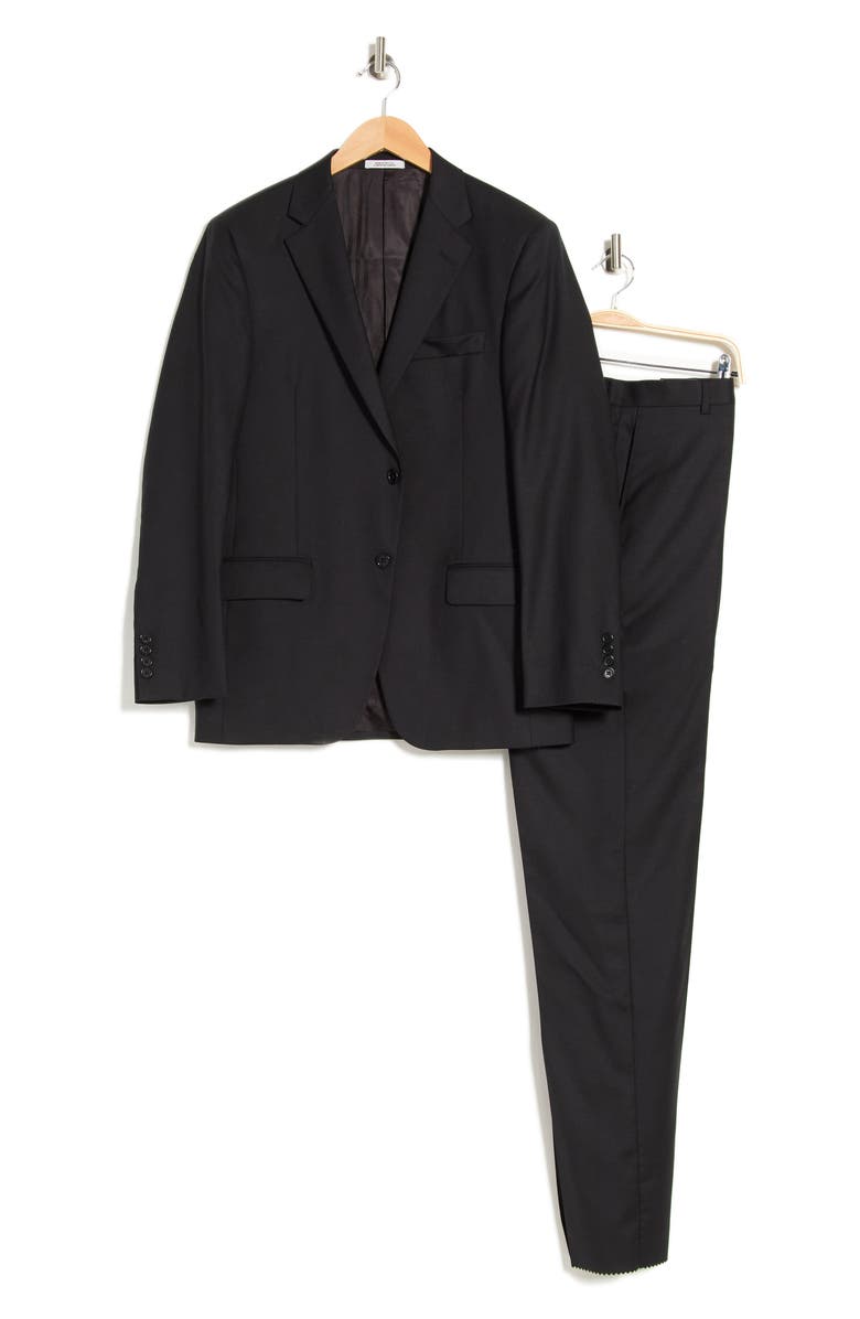 Hickey Freeman Black Solid Two Button Notch Lapel Wool Suit, Alternate, color, 