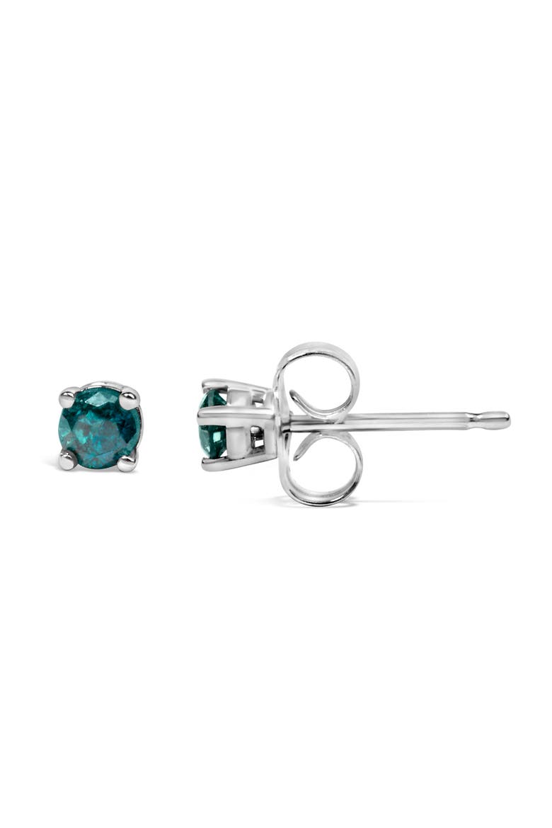 Silver 0.15 Ct Blue or Green Diamond Classic Stud Earrings, Alternate, color, Blue Diamond