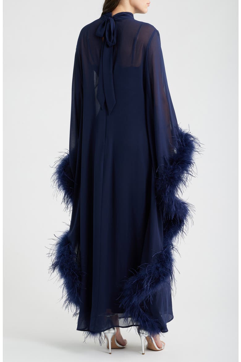 Sheer Feather Trim Dress, Alternate, color, MIDNIGHT