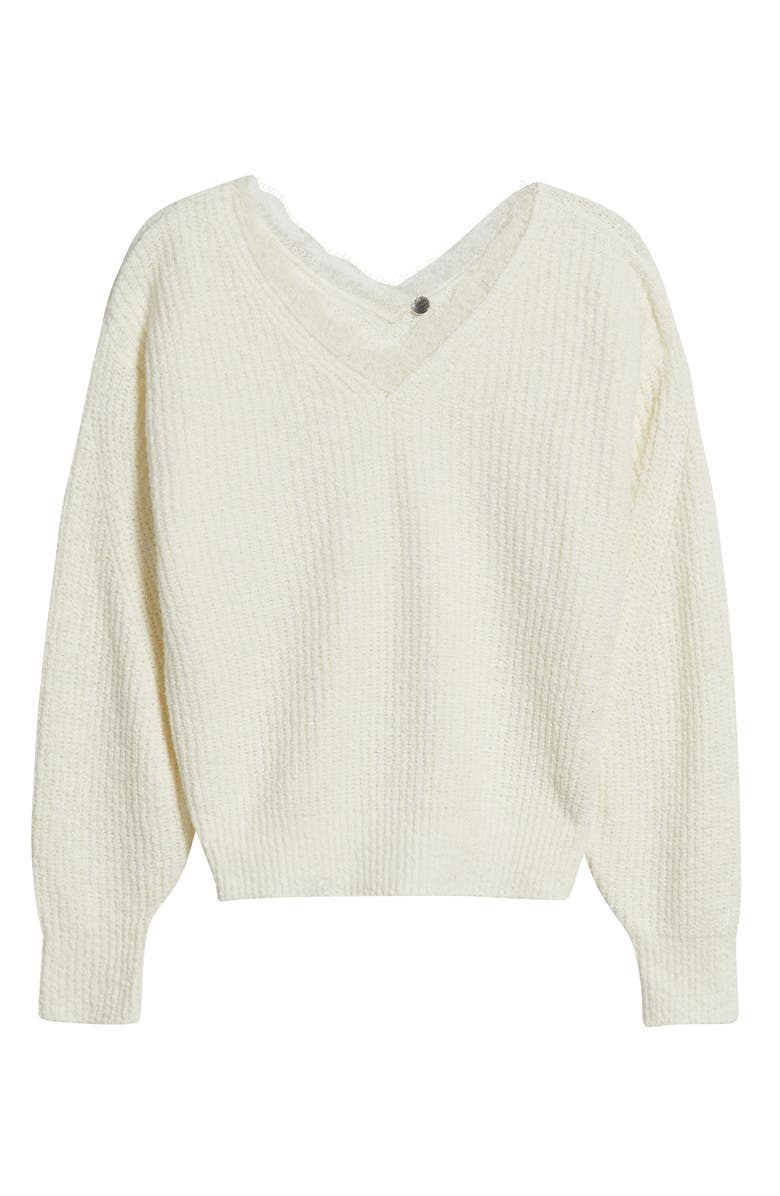 MARGARET O'LEARY Lace Accent Cotton Blend V-Neck Sweater, Alternate, color, Ivory