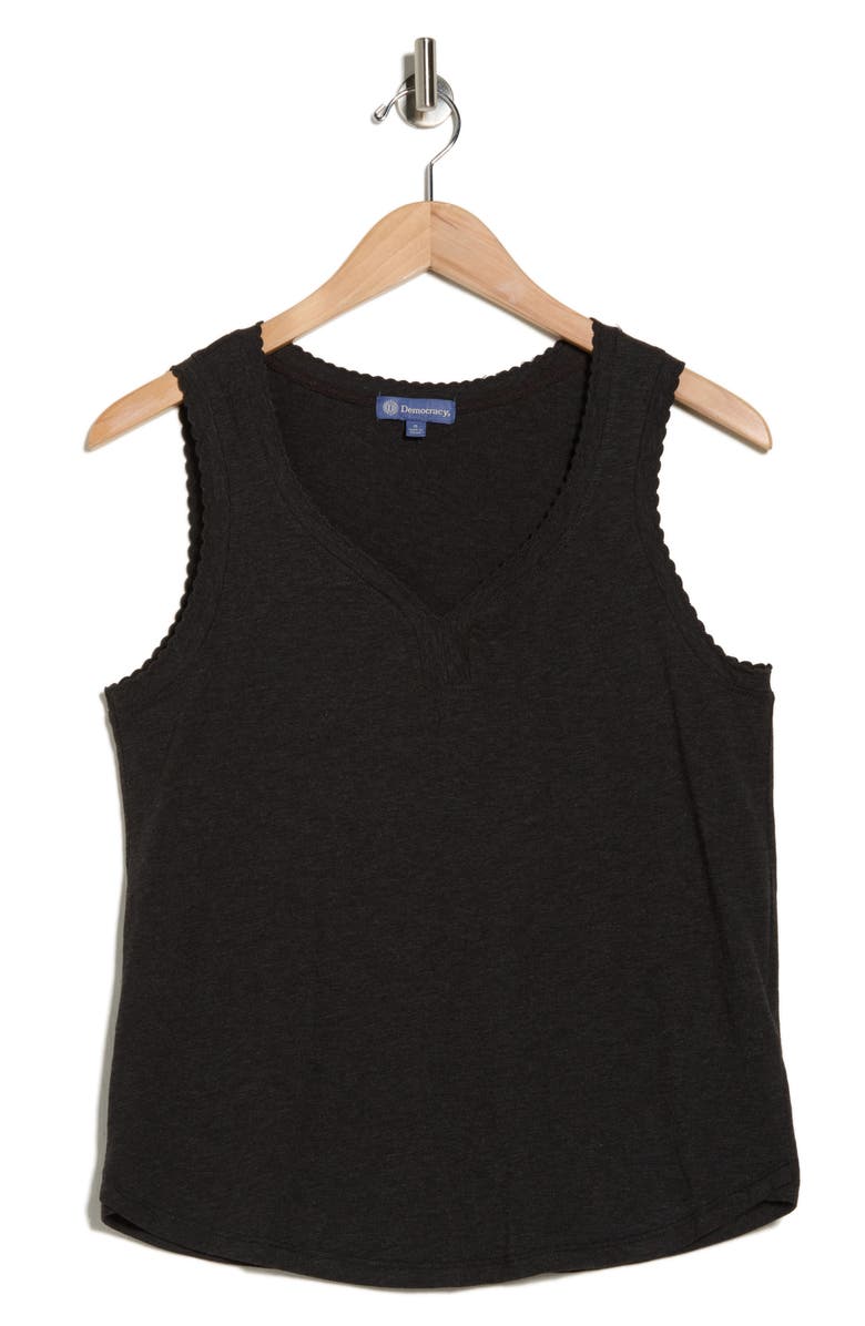 Democracy Scallop Trim Shell Tank Top, Alternate, color, Heather Black