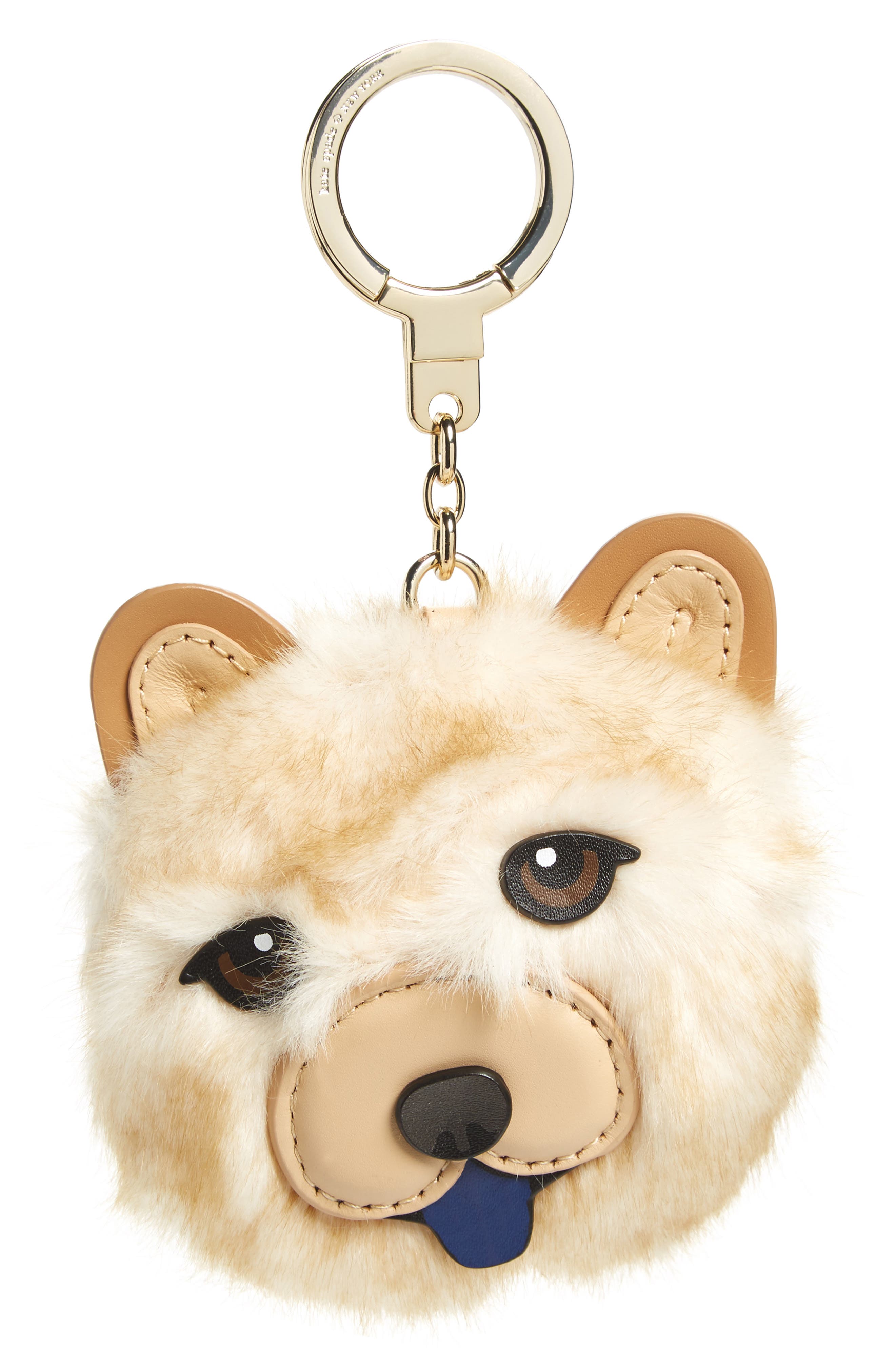 chow chow dog bag charm with faux fur, Main, color, MULTI