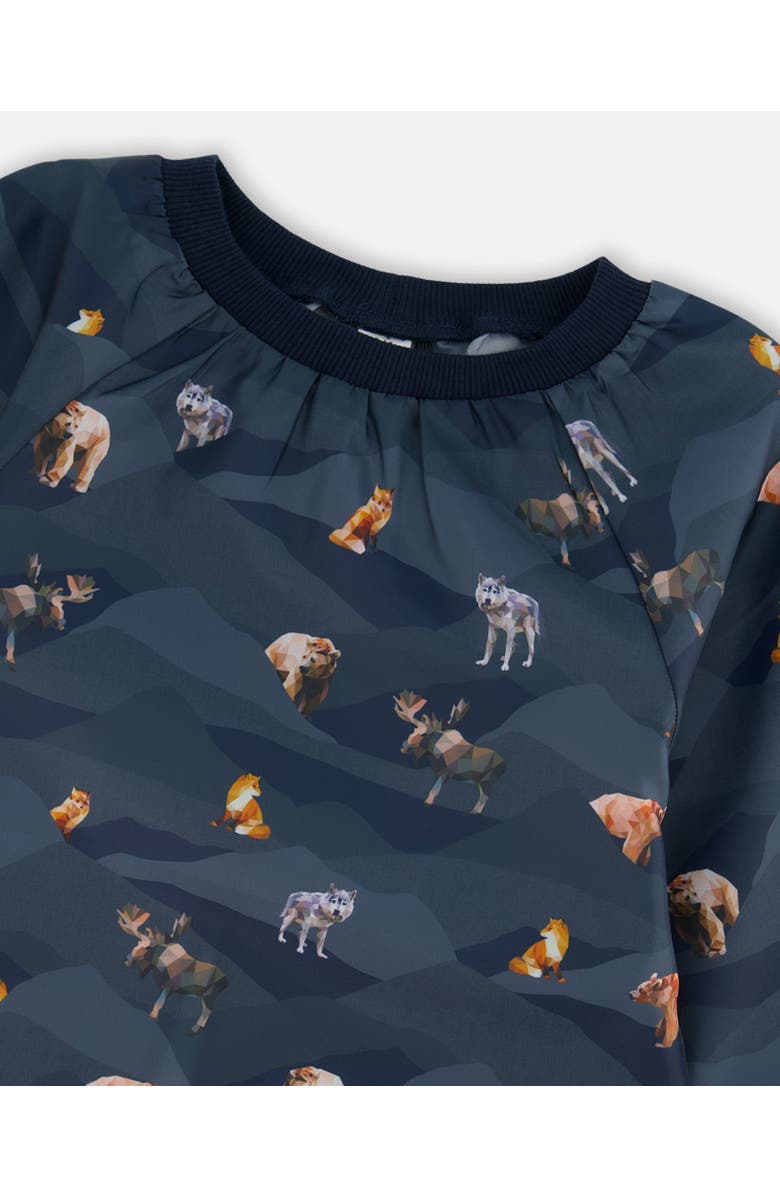 Deux par Deux Little Boy's School Apron Navy Printed Mountains Animals, Alternate, color, 