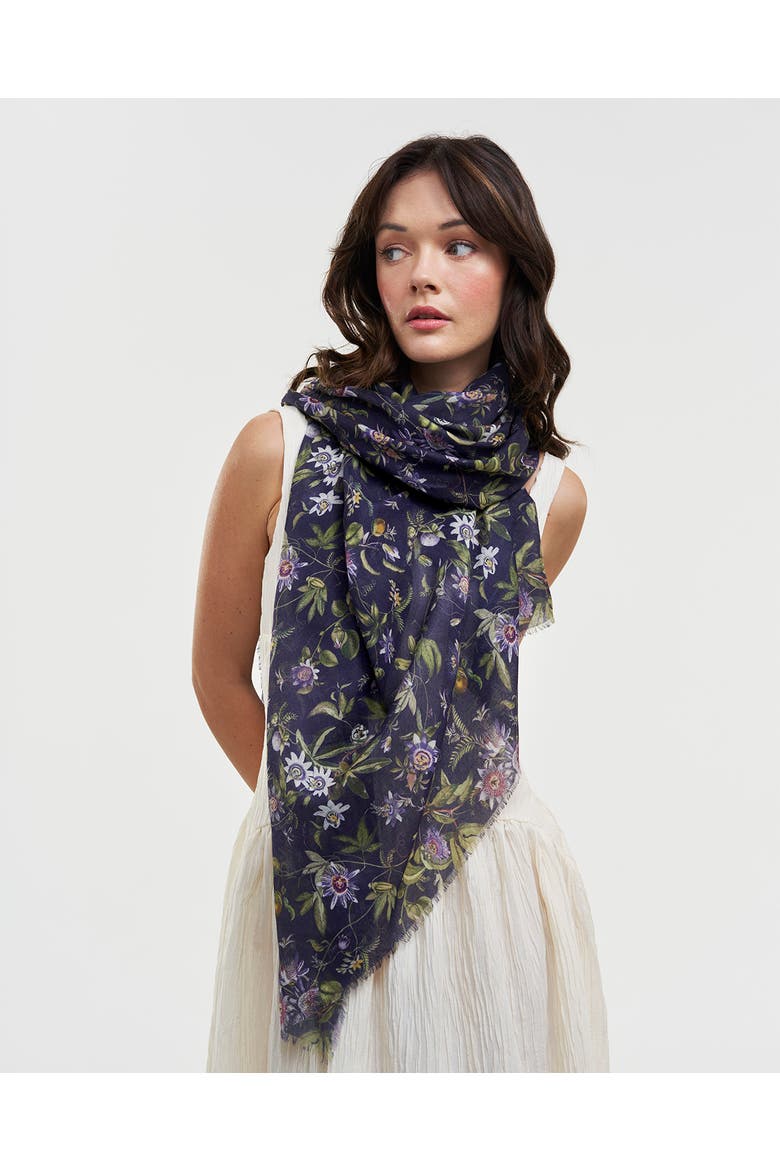 Passion Flower Lightweight Long Scarf, Alternate, color, Navy