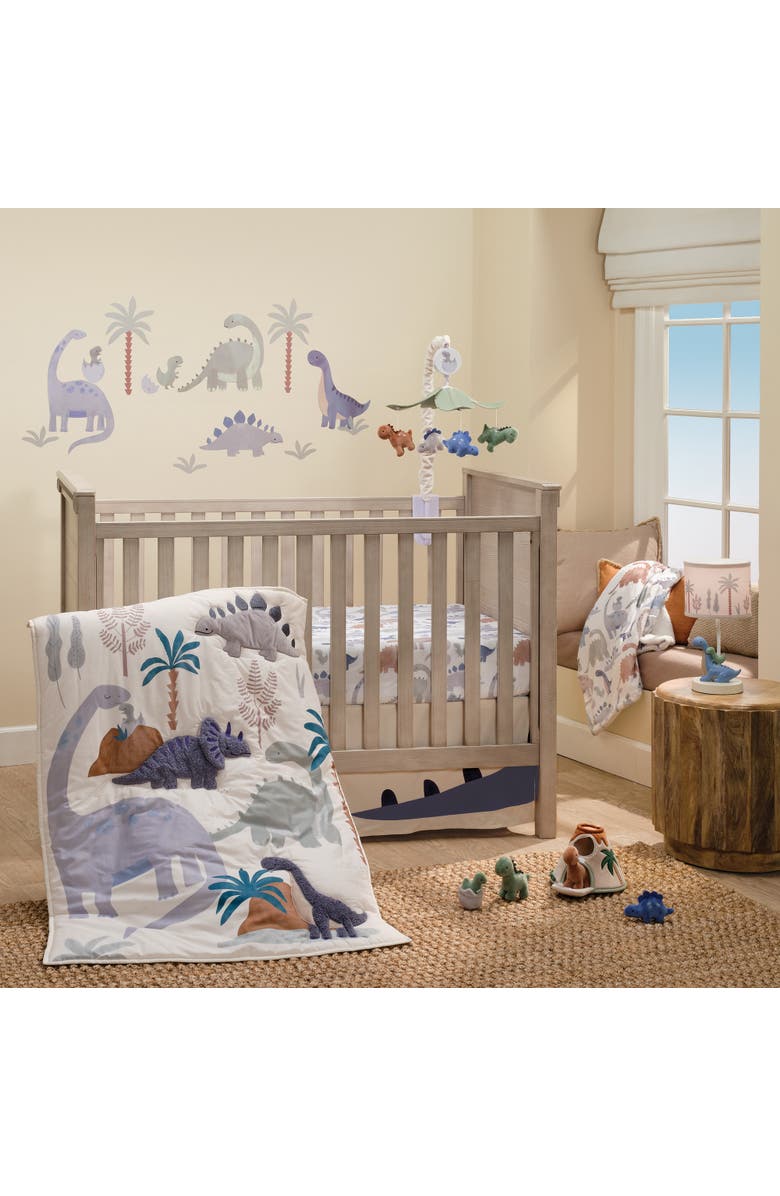 Lambs & Ivy Dino-Might 100% Cotton Dinosaur Baby/Toddler Fitted Crib Sheet, Alternate, color, White