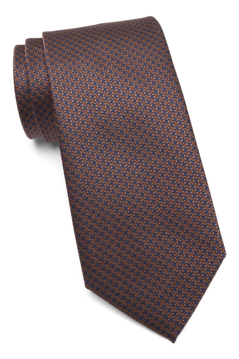 Pattern Satin Tie, Main, color, BROWN