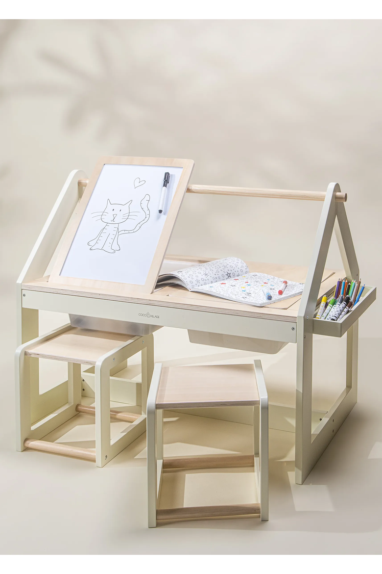 Multifunction Wooden Art & Sensory Table W/ Stools, Alternate, color, Natural Wood