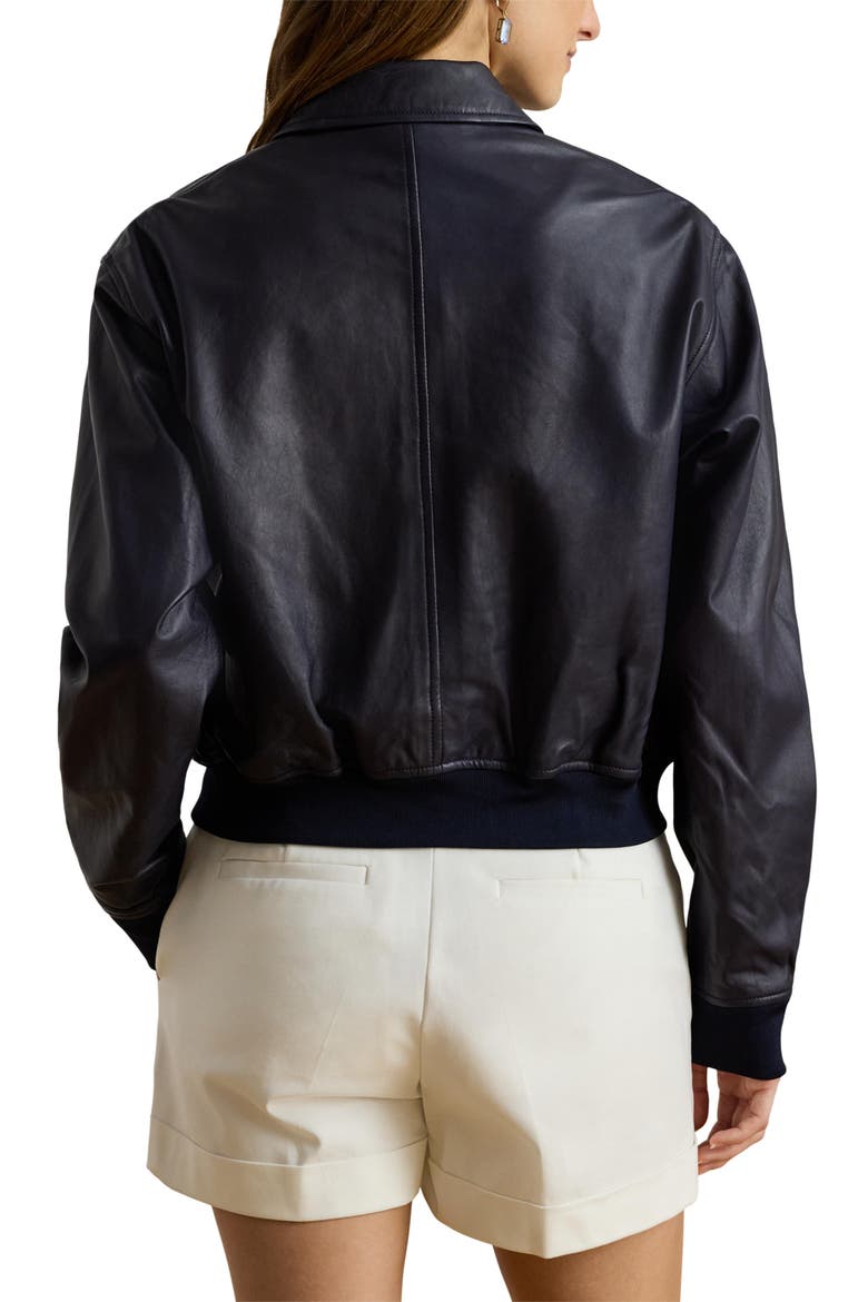 Modern Leather Bomber Jacket, Alternate, color, REFINED NAVY BLUE