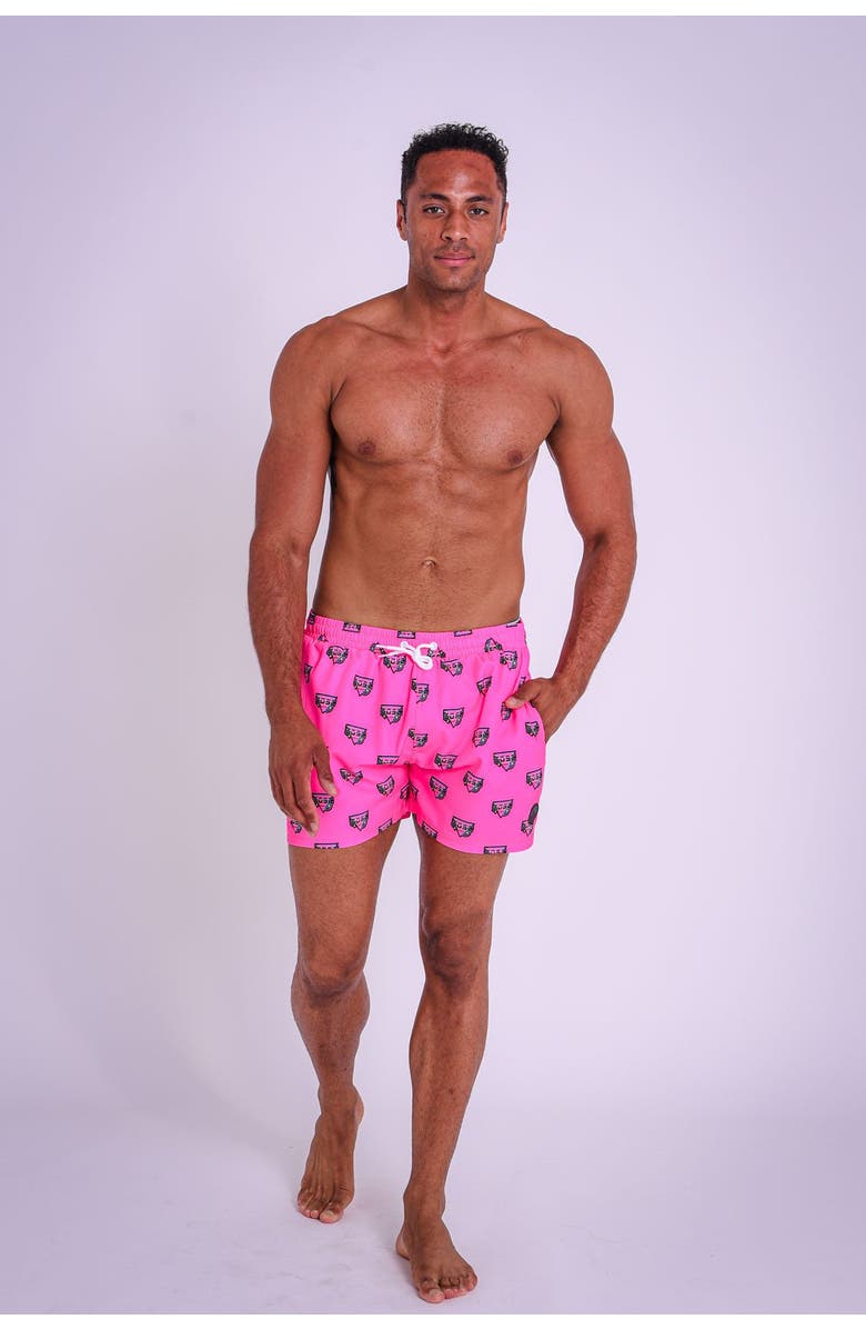 OOSC Baewatch Neon Pink Men's Swim Shorts, Main, color, Pink