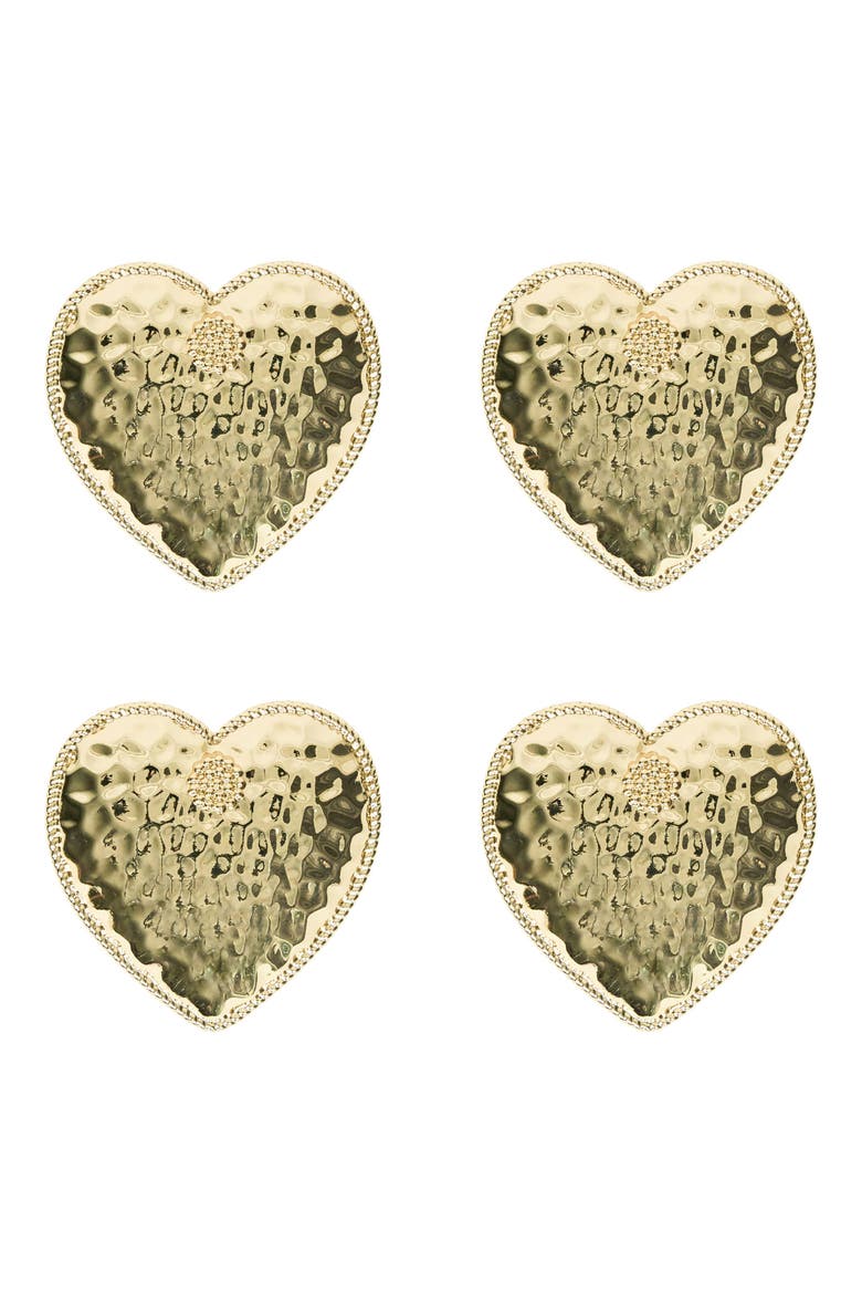 Berry & Thread Set of 4 Heart Napkin Rings, Main, color, GOLD