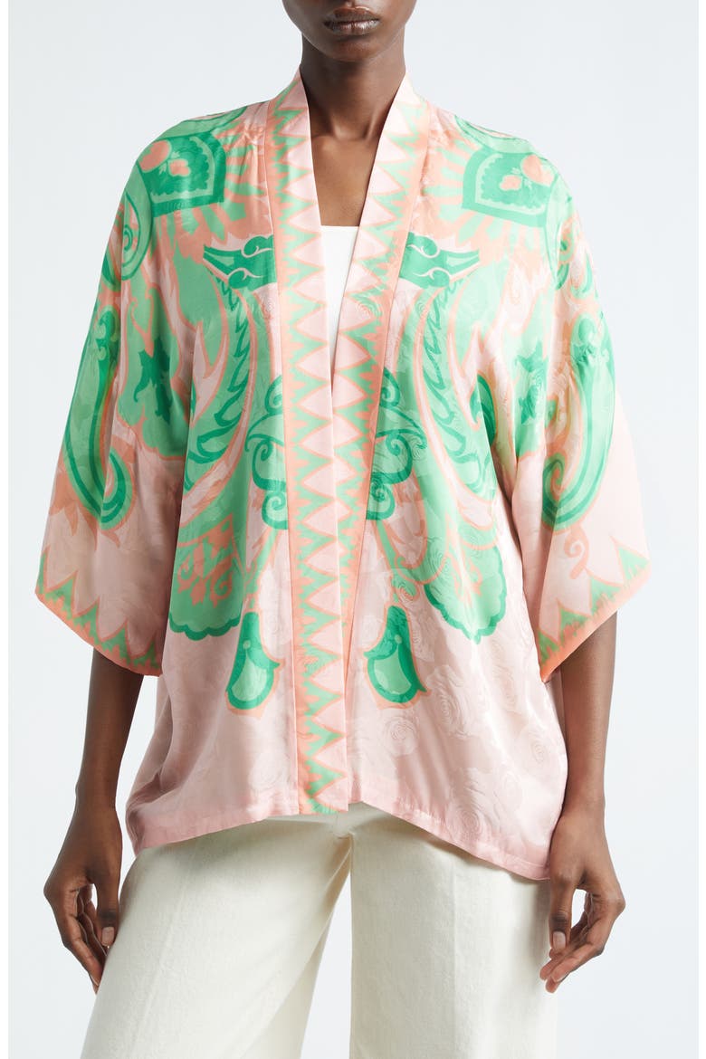 Floral Paisley Print Open Front Jacket, Main, color, PINK/GREEN