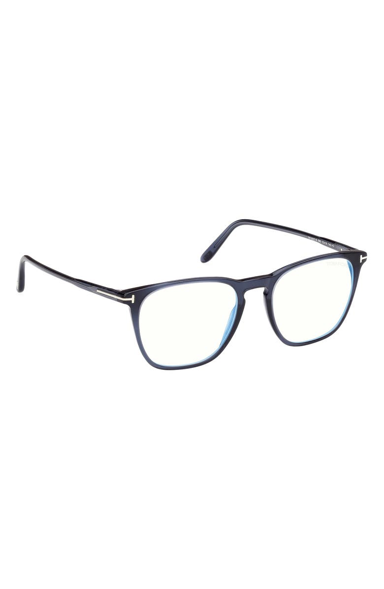 TOM FORD 52mm Round Blue Light Blocking Optical Glasses, Alternate, color, Navy Blue / T Logo
