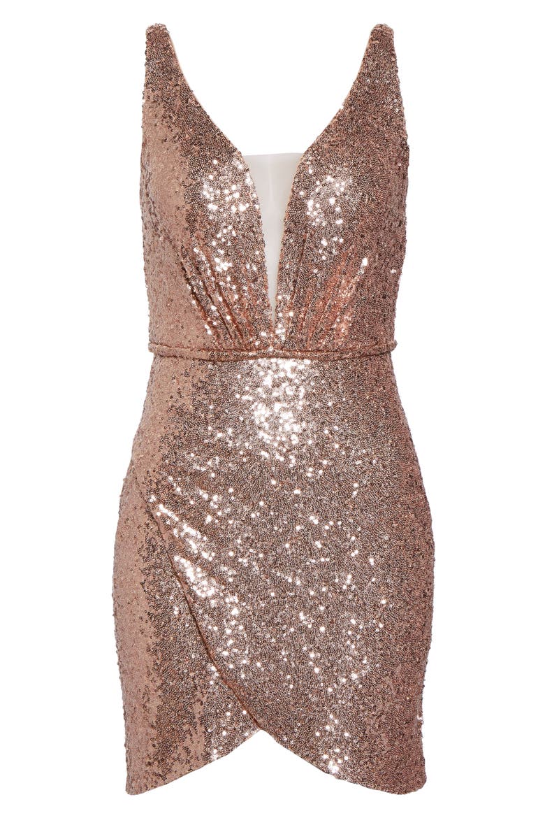 Deep V Sequin Minidress, Alternate, color, ROSE GOLD