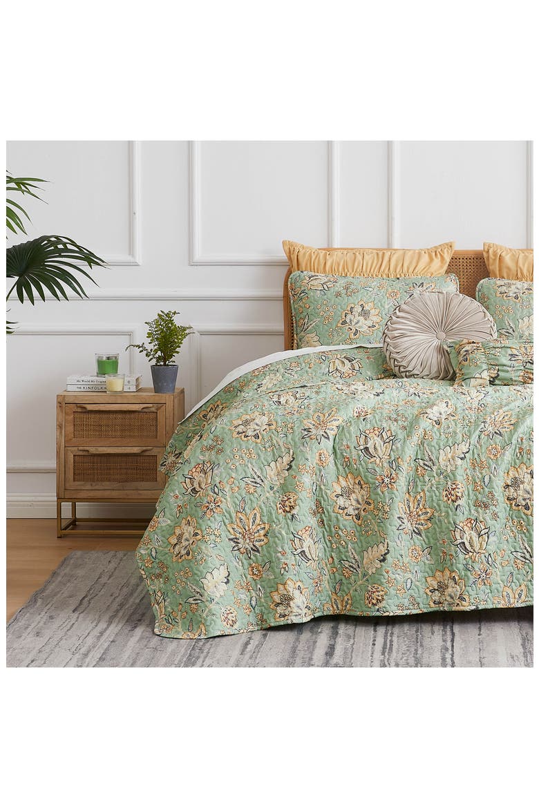 Jacobean Willow 7-Piece Oversized Quilt Bedding Set, Alternate, color, GREEN
