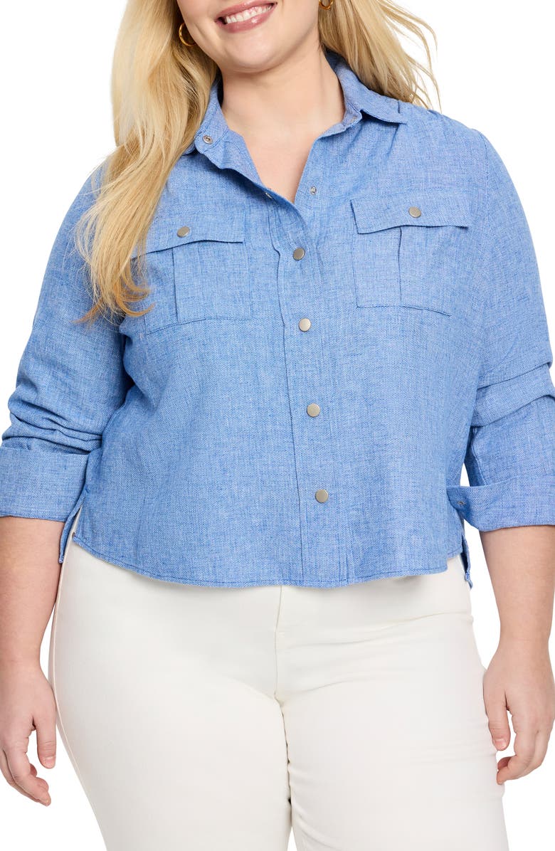 NIC+ZOE All Around Cotton & Linen Blend Shirt Jacket, Main, color, Blue Mix
