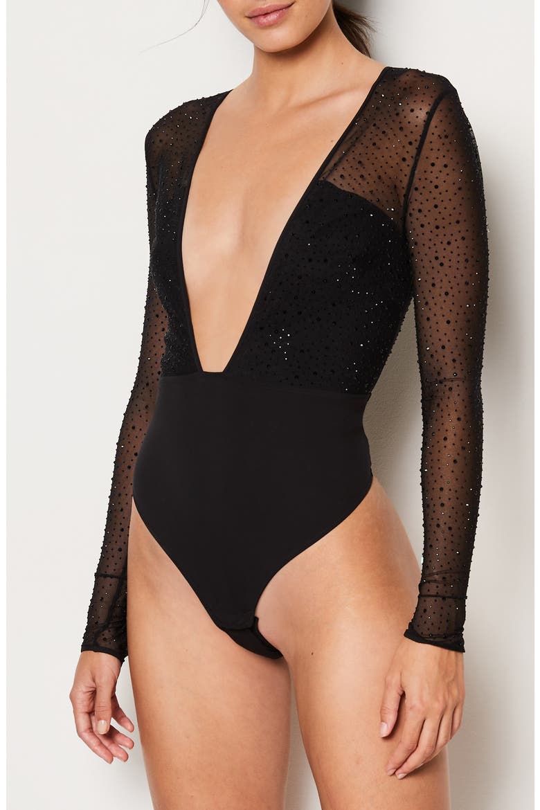 Couture Long Sleeve Bodysuit, Main, color, BLACK