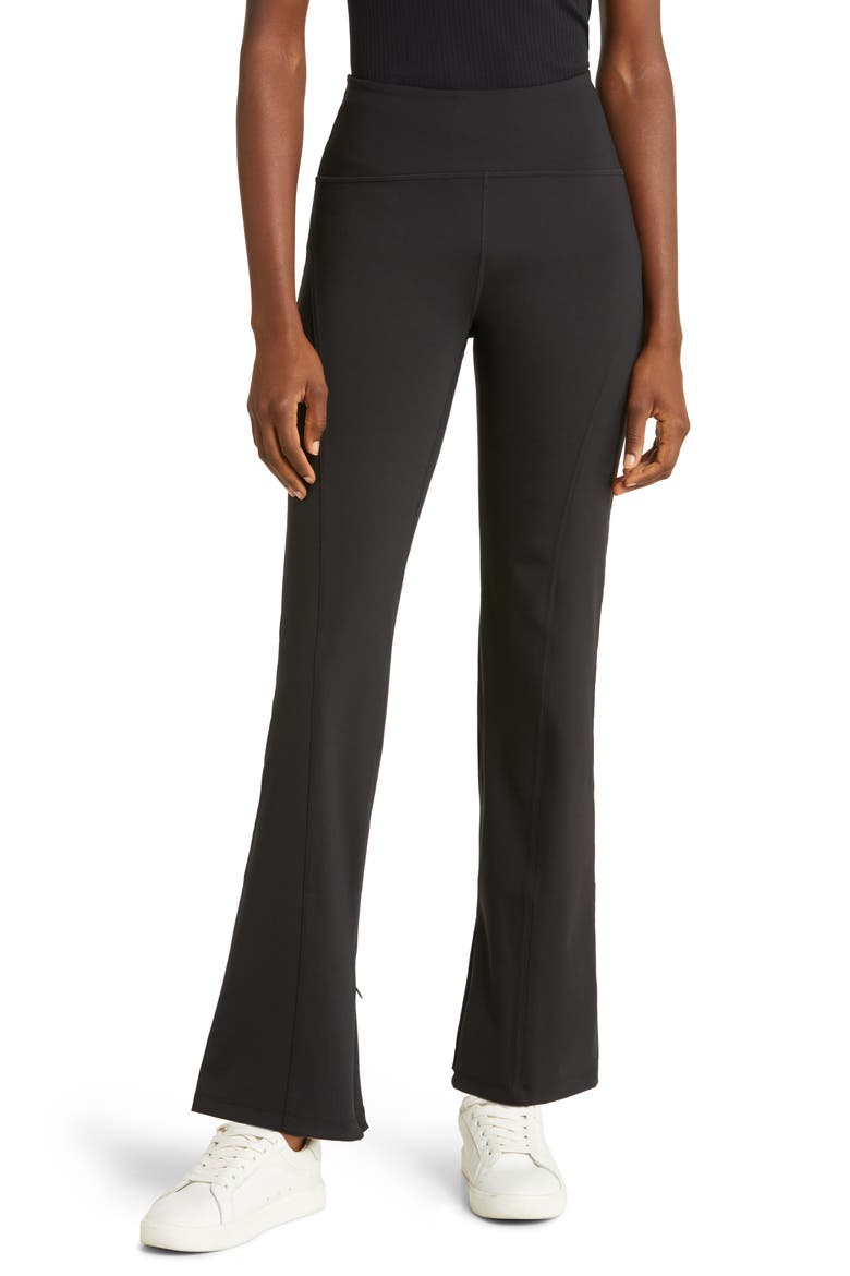 High Waist Zip Cuff Flare Pants, Main, color, BLACK