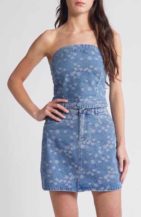 Frigga Jacqaurd Strapless Denim Top