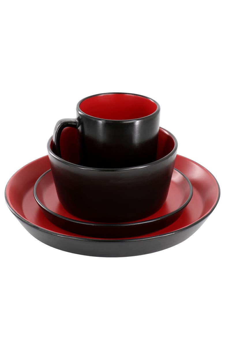 Elama Bacarra 16 Piece Stoneware Dinnerware Set, Alternate, color, Black