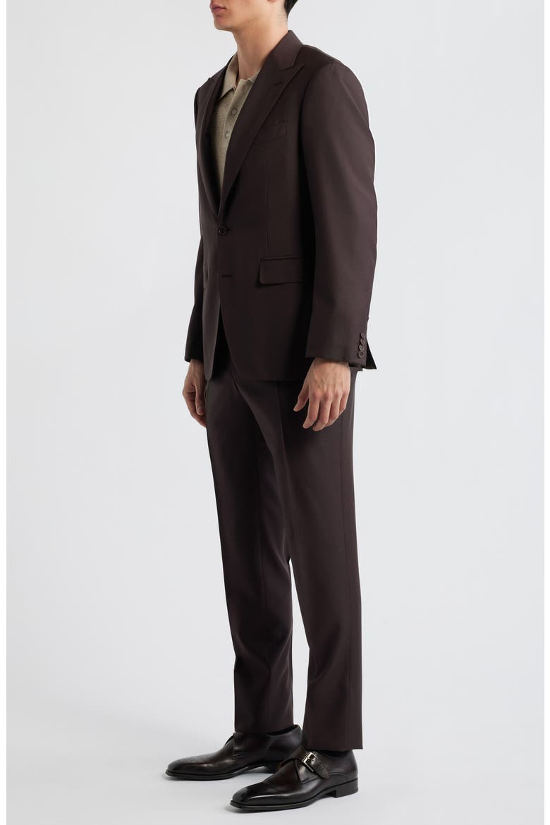 Capri Trim Fit Dark Brown Super 130s Wool Peak Lapel Suit, Alternate, color, DARK BROWN