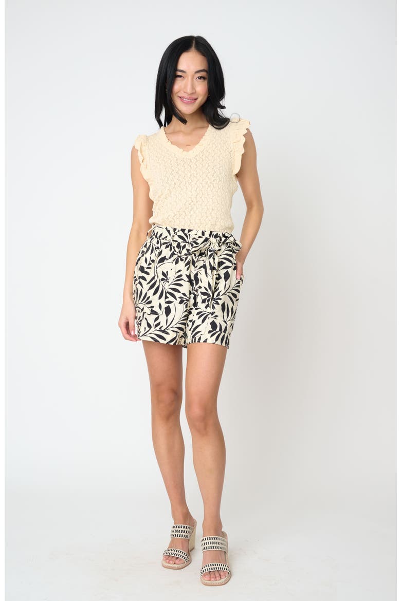 Playa Tie Belt High Waist Shorts, Alternate, color, PARCHMENT/BLACK GRAPHIC PALM
