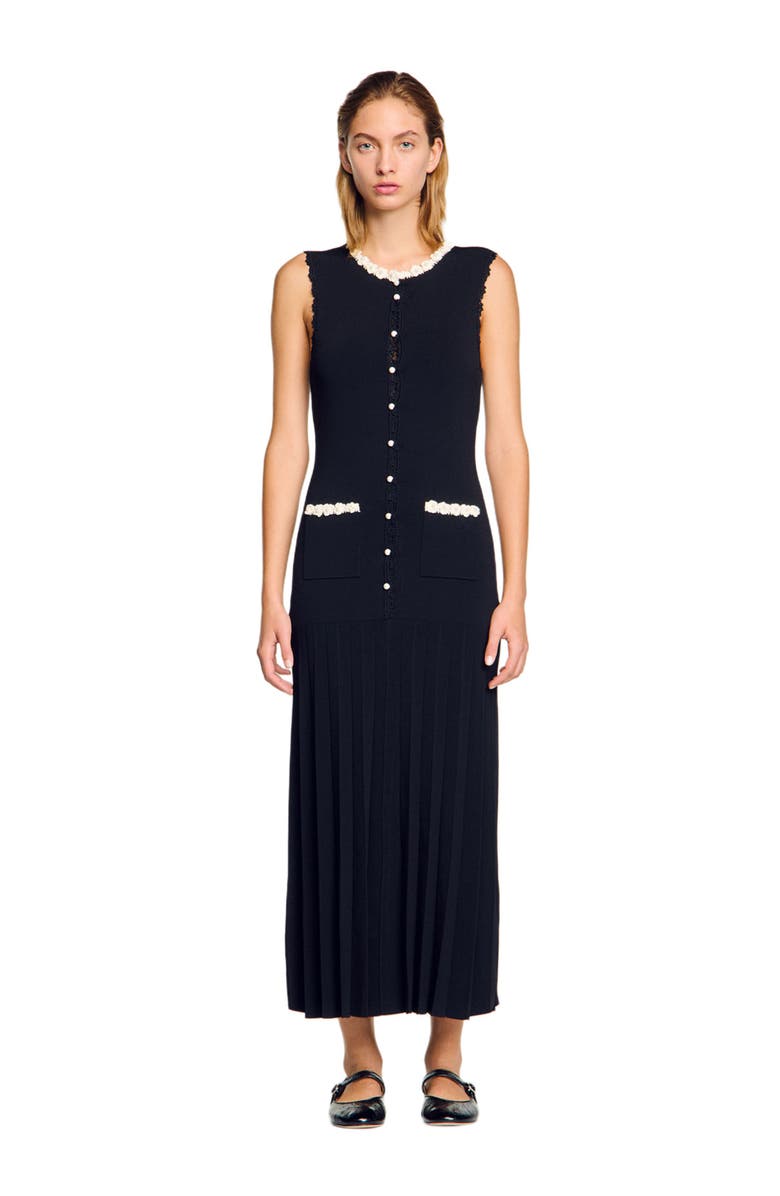 SANDRO Long dress with crochet detailing, Main, color, 