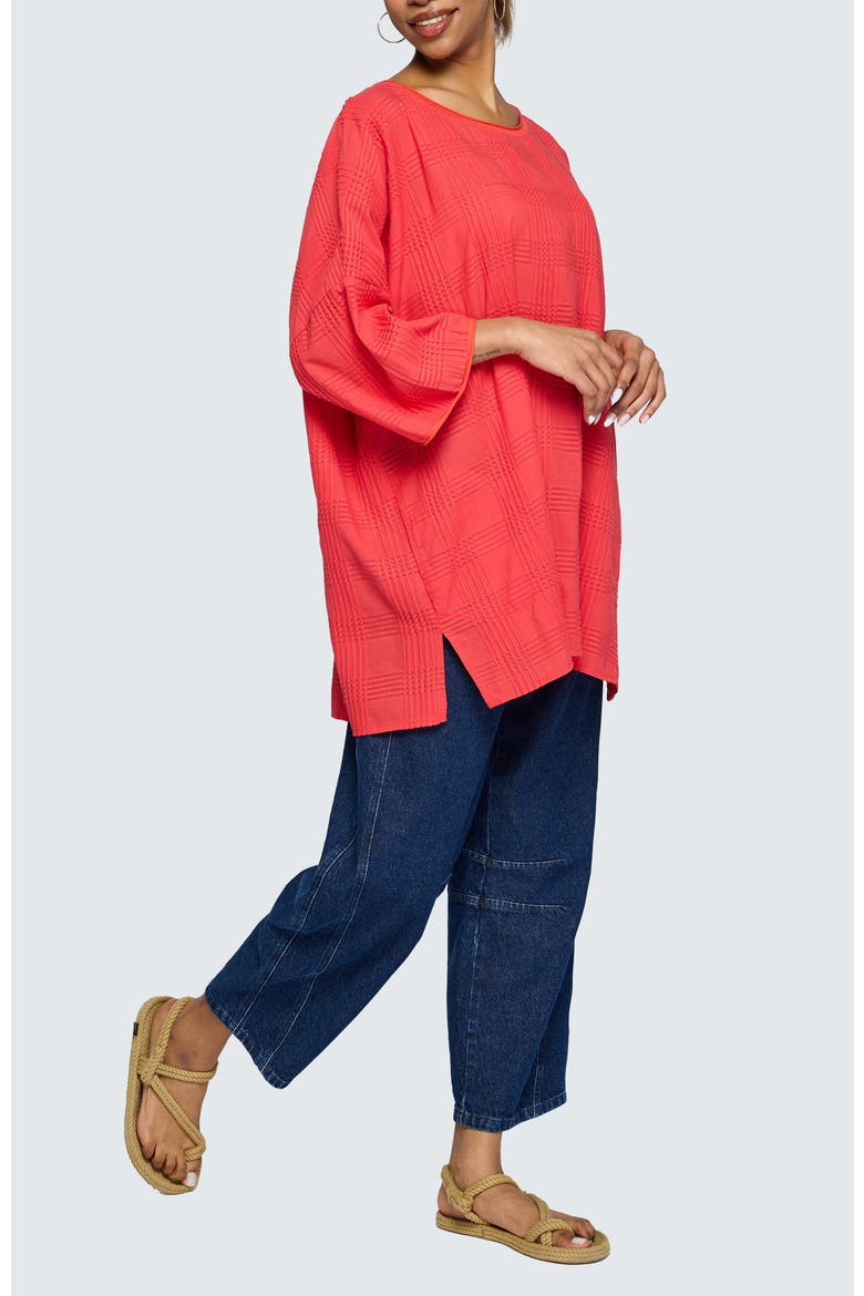 Aurea Mixed-texture Tunic, Alternate, color, Vermillion