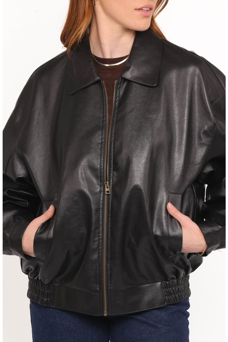 Zoe Faux Leather Bomber Jacket, Alternate, color, BLACK