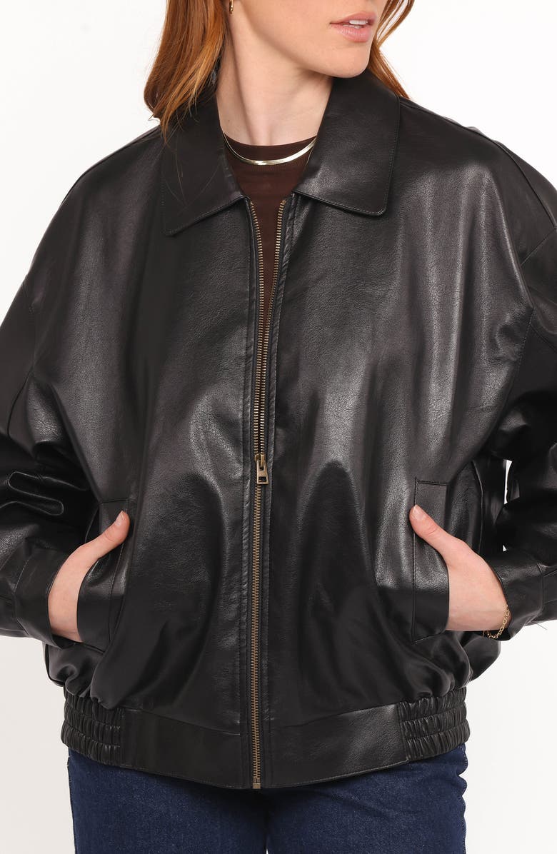 Petal & Pup Zoe Faux Leather Bomber Jacket, Alternate, color, Black