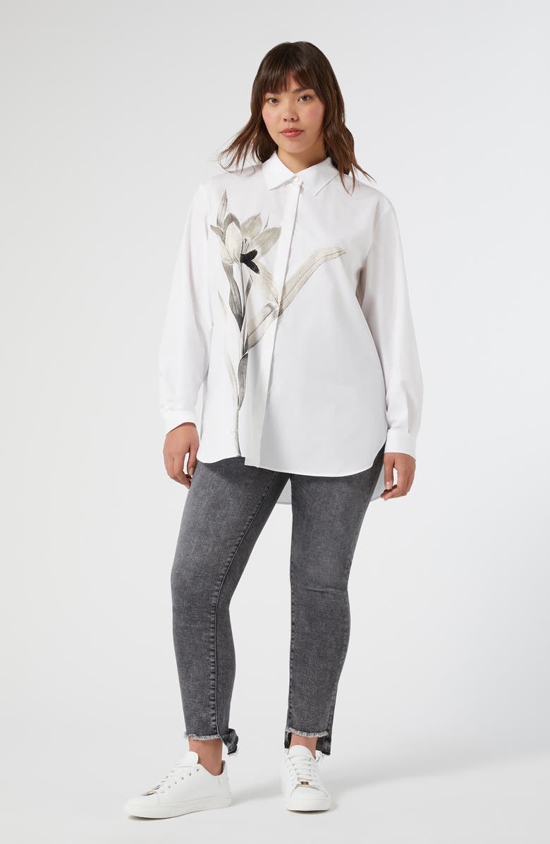 Marina Rinaldi Tartufo Placed Embroidery Cotton Button-Up Shirt, Alternate, color, Optical White