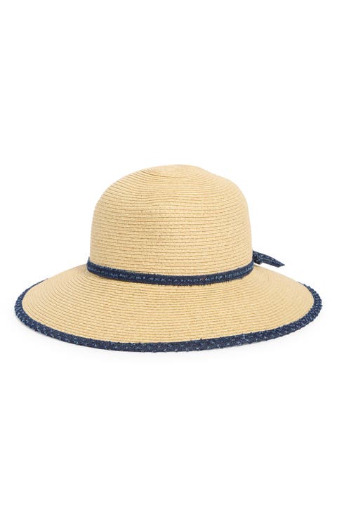 Denim Bow Straw Hat