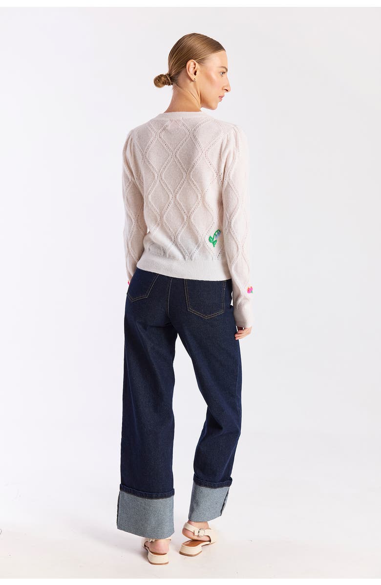 Brodie Pure Cashmere Lightweight Floral 100% Cashmere Sweater, Alternate, color, Organic White