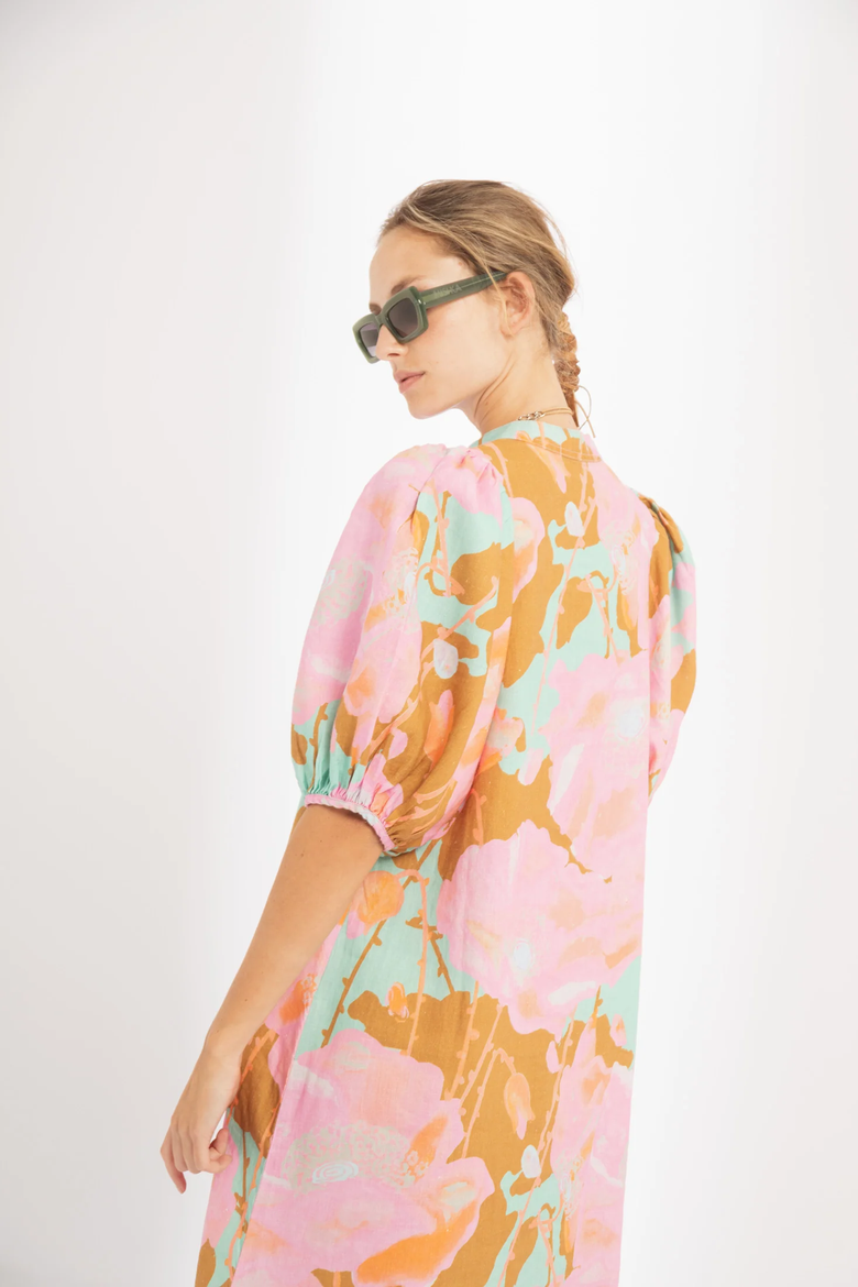 Bubble Linen Dress, Alternate, color, Aquarela