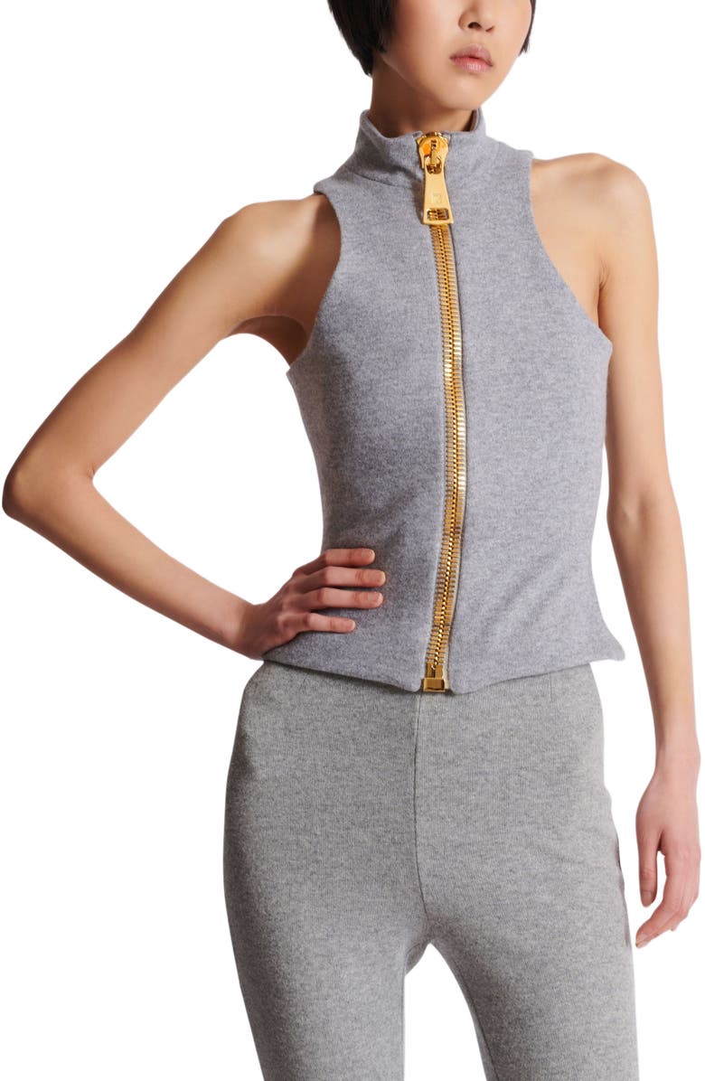 Balmain Sleeveless Cotton Knit Top, Alternate, color, 