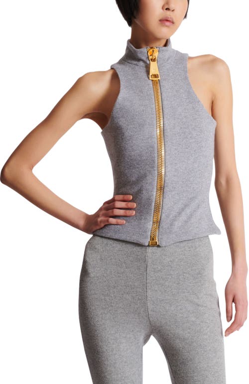 Balmain Sleeveless Cotton Knit Top In Gray