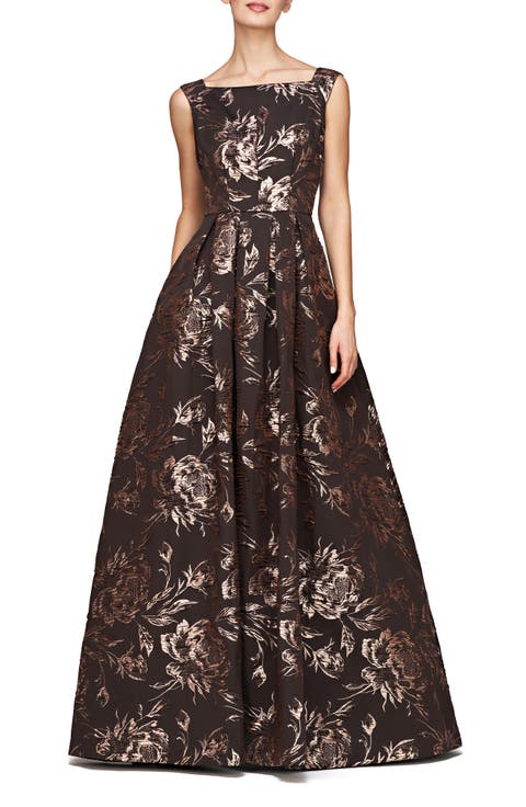 Boat Neck Formal Wear with Diagonal Tiered Hemline Sunset
