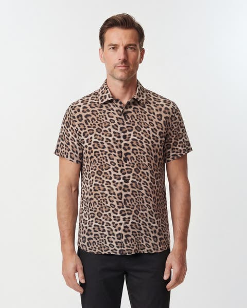 Leopard Mens Linen Button-up Shirt