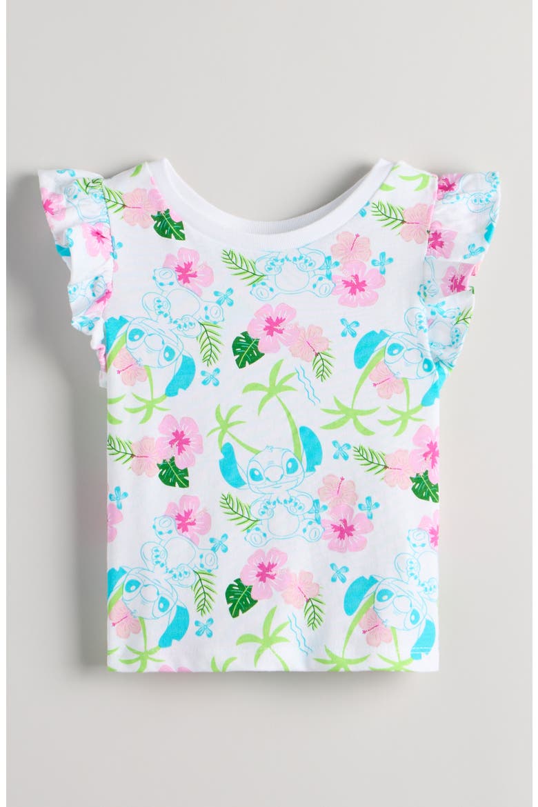 Kids' Ruffle Sleeve Cotton Graphic T-Shirt, Main, color, WHITE TROPICAL LILO