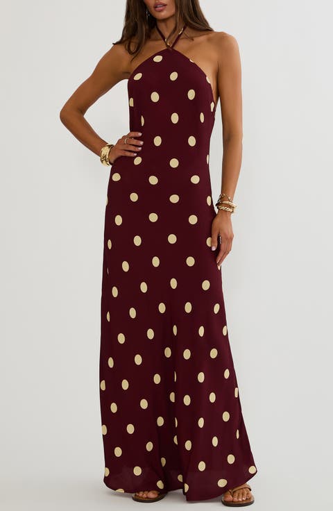 Xandra Polka Dot Halter Neck Maxi Dress