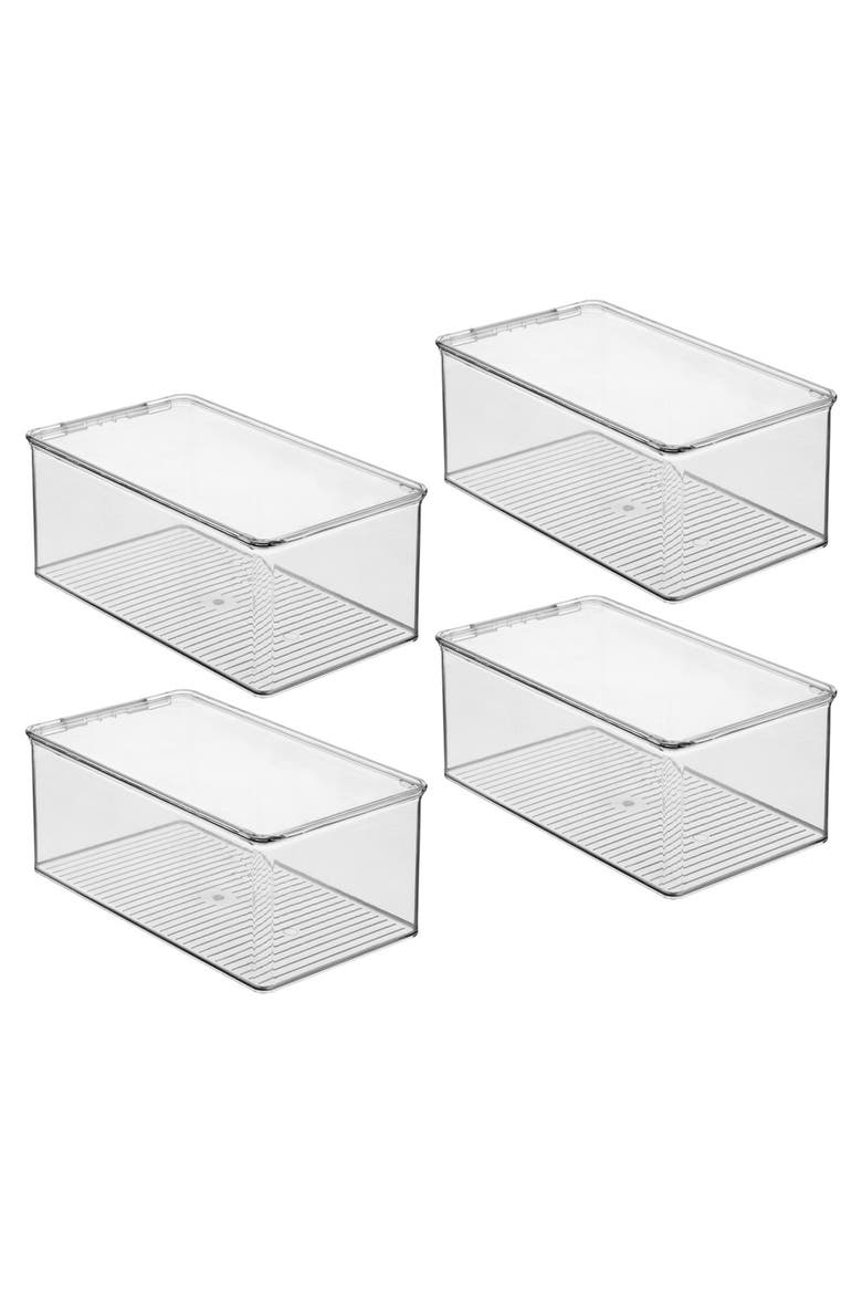 Stackable Shoe Box with Hinged Lid for Wedges, Sandals, or Flats, Set of 4, Clear, Main, color, Clear