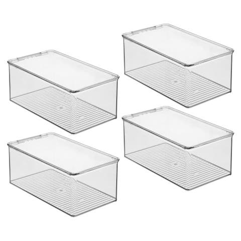 Stackable Shoe Box with Hinged Lid for Wedges, Sandals, or Flats, Set of 4, Clear